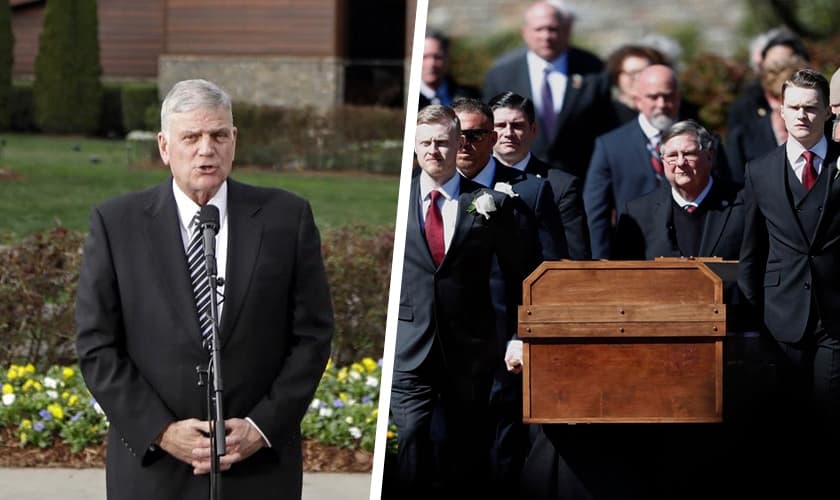 Franklin Graham discursando em frente à Biblioteca Billy Graham. (Foto: AP Photo/Chuck Burton)