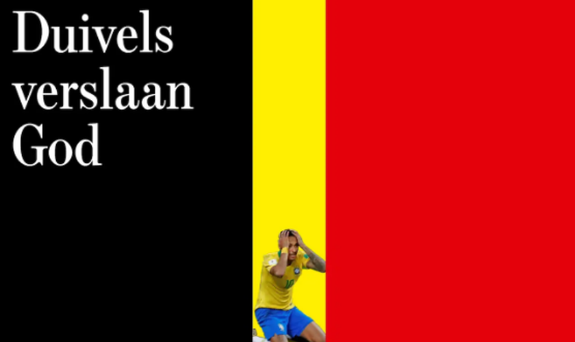 O jornal belga De Standaard afirmou que os diabos venceram Deus em sua manchete. (Foto: De Standaard)