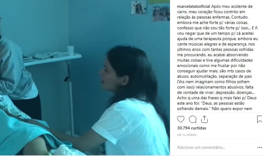 Marcela Taís visitou Julia, de 12 anos, que está com câncer em estágio terminal, internada em um hospital de Brasília. (Imagem: Instagram - Reprodução)