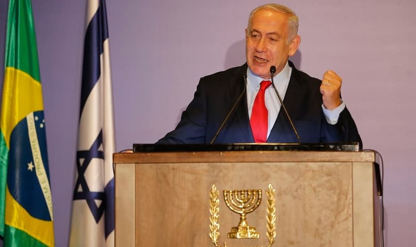 Primeiro-ministro de Israel, Benjamin Netanyahu, em encontro com a comunidade judaica e amigos cristãos de Israel, no Rio. (Foto: Tânia Rêgo/Agência Brasil)