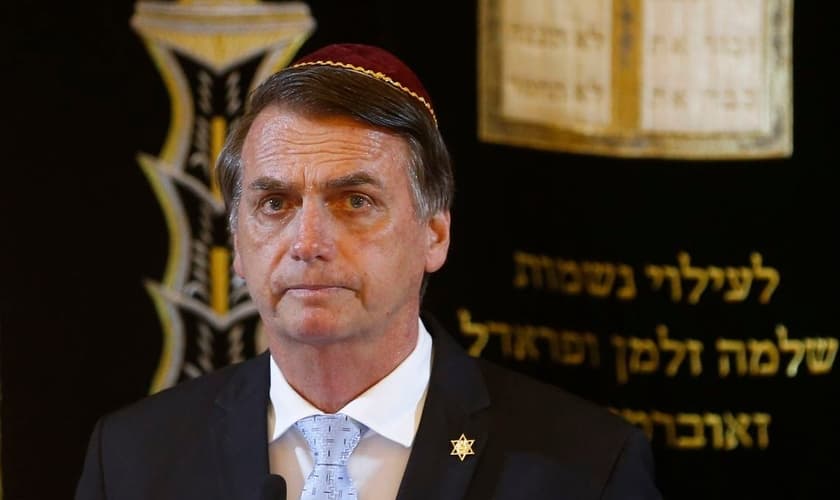 Presidente Jair Bolsonaro em visita à sinagoga Kehilat Yaacov, no Rio de Janeiro. (Foto: Fernando Frazão/Agência Brasil)