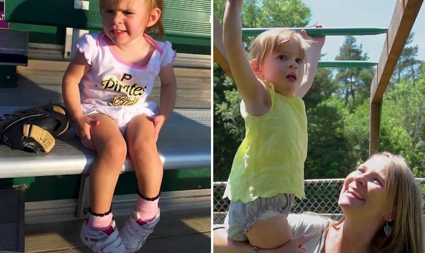 Após oração, Elizabeth, de 2 anos, foi curada de problema nos pés. (Foto: Reprodução/CBN)