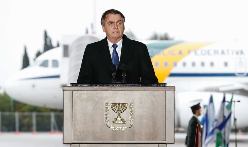 O presidente da República, Jair Bolsonaro, discursa durante cerimônia oficial de chegada à Israel. (Foto: Alan Santos/PR)