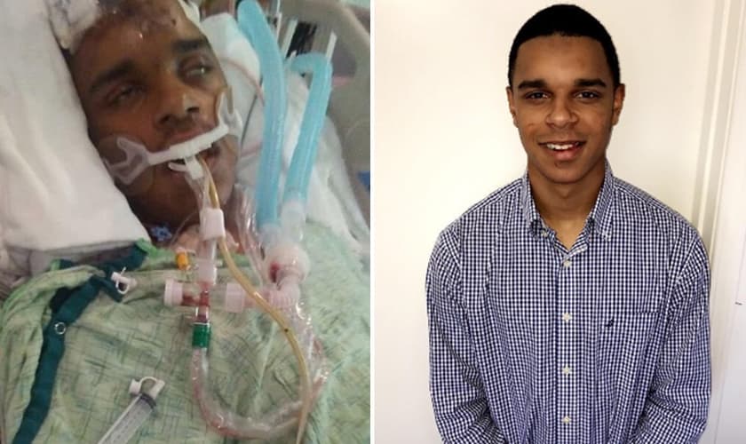 Luke Pickering durante seu coma, e hoje, milagrosamente reabilitado. (Foto: Reprodução/Augusta Chronicle)