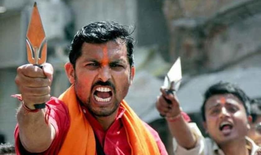 Membros do grupo ultranacionalista Vishva Hindu Parishad. (Foto: Reprodução/Ásia News)