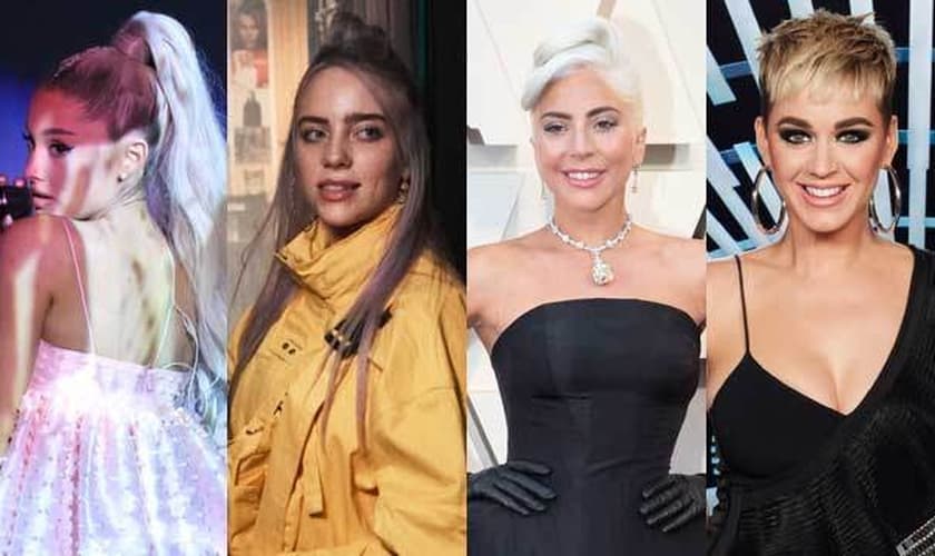 Ariana Grande, Billie Eilish, Lady Gaga e Katy Perry. (Foto: Reprodução/CBS/ABC/NBC)