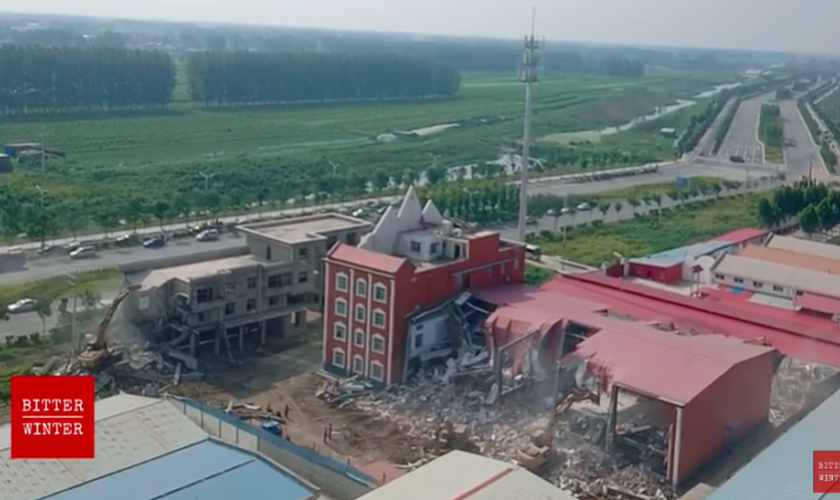 Igreja 'Jesus Verdadeiro' foi demolida na China. (Imagem: Bitter Winter/YouTube)