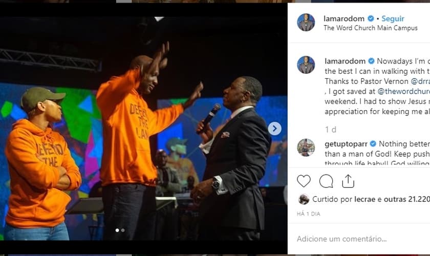 Lamar Odom se entregou a Jesus durante um culto The Word Church. (Foto: Instagram)