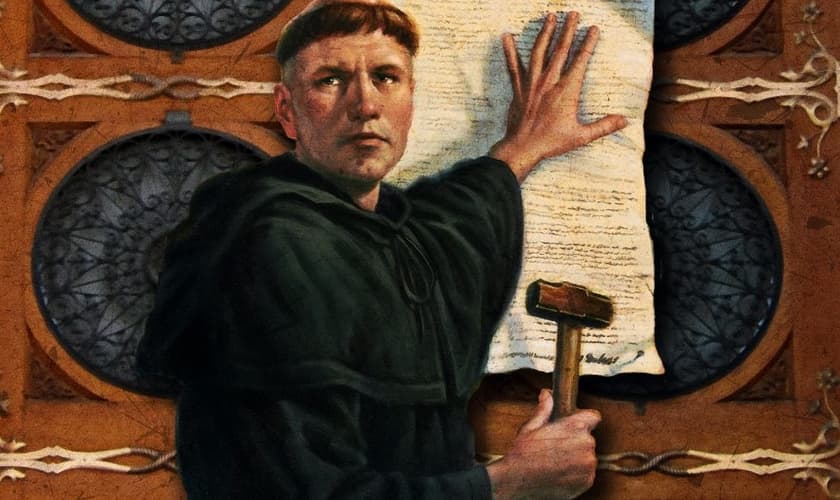 Lutero prega as 95 teses na porta da Catedral de Wittenberg, em 31 de outubro de 1517. (Foto: Pinterest)