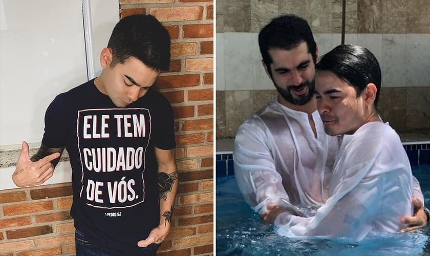 Yudi Tamashiro hoje, e no dia do seu batismo. (Foto: Reprodução/Instagram)