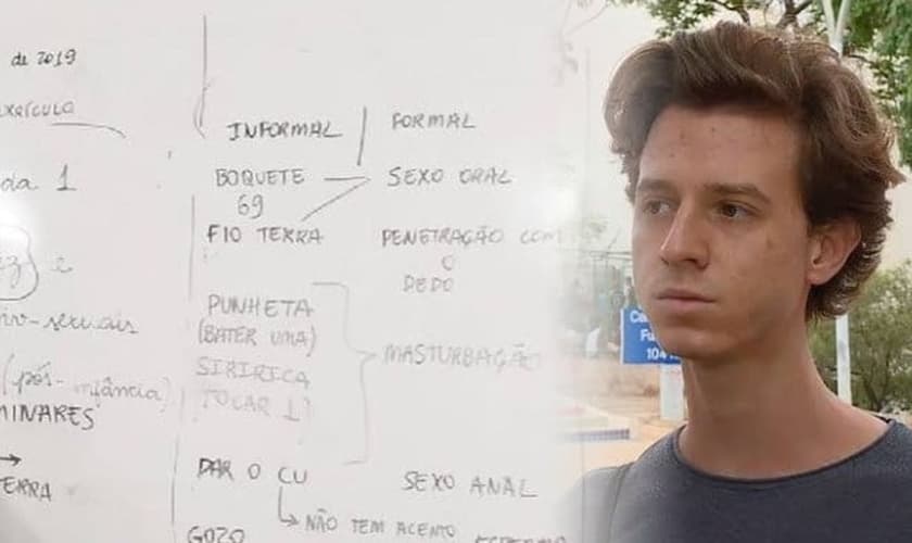 Professor Wendel Santana (direita) escreveu obscenidades no quadro durante a aula. (Foto: República de Curitiba)