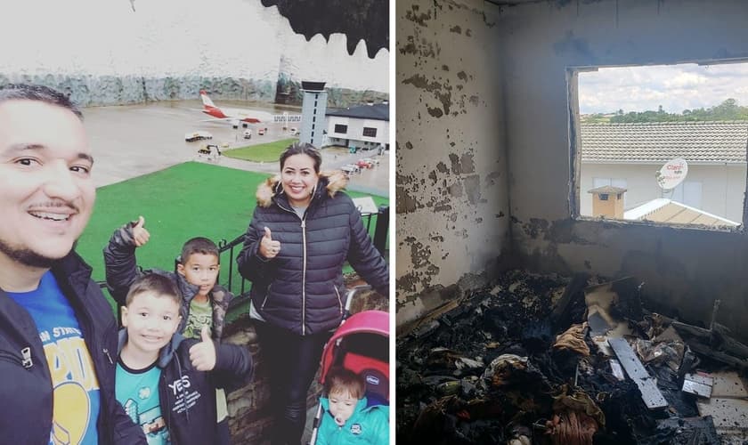 O casal Bruno e Viviane Romeiro e seus filhos, Lucca, Théo e Luan. (Foto: Arquivo pessoal)