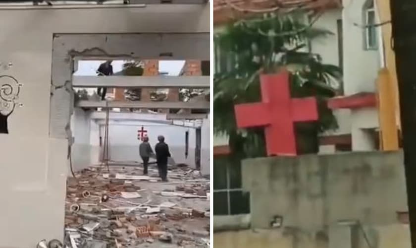 Autoridades chinesas destruíram cruzes e demoliram uma igreja durante quarentena. (Foto: Twitter)