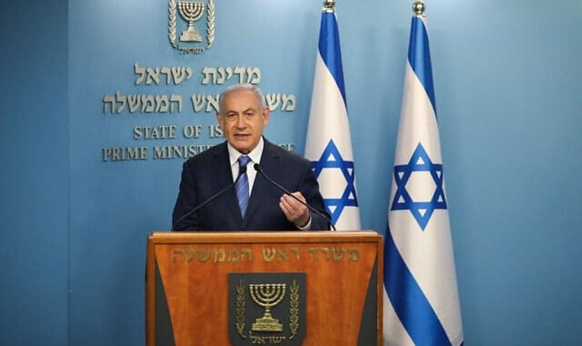 Primeiro-ministro de Israel, Benjamin Netanyahu, em discurso sobre coronavírus em Jerusalém. (Foto: Olivier Fitoussi/Flash90)