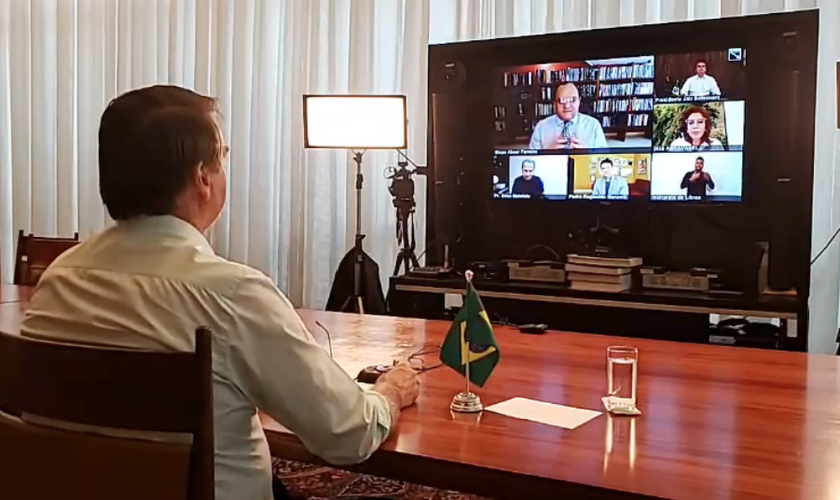 Presidente Jair Bolsonaro em celebração de Páscoa por videoconferência. (Foto: Reprodução/TV Brasil)