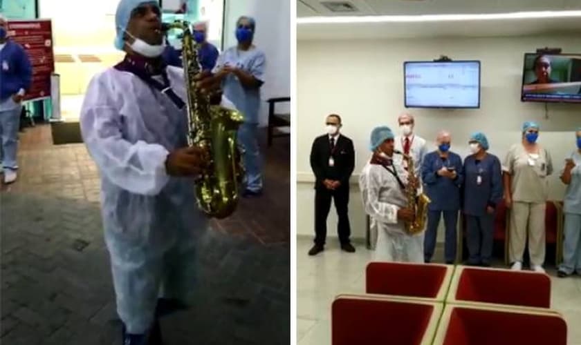 Pastor Kleber Ferraz tocou saxofone em hospital da Zona Norte de São Paulo. (Foto: Arquivo pessoal)