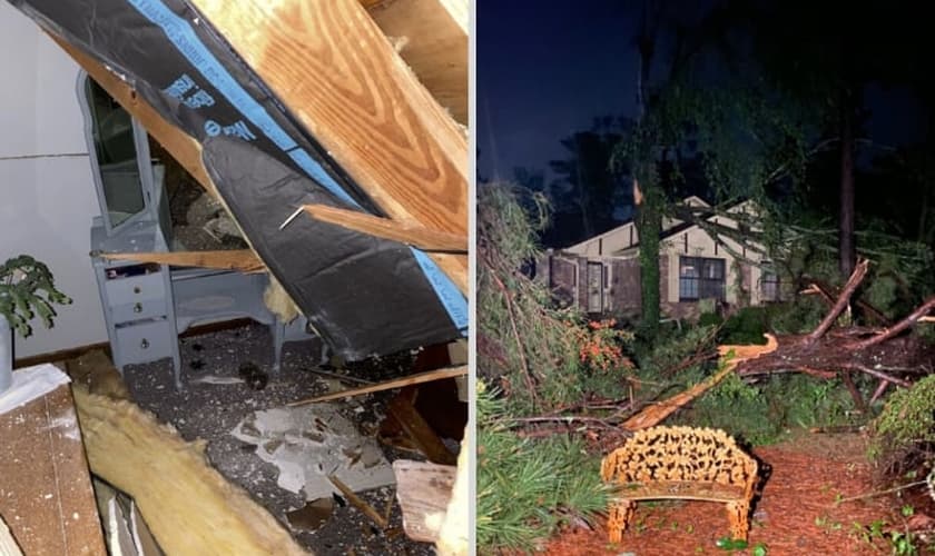 Casa foi danificada por uma forte tempestade nos EUA. (Foto: Victoria De Cardenas/WGXA)