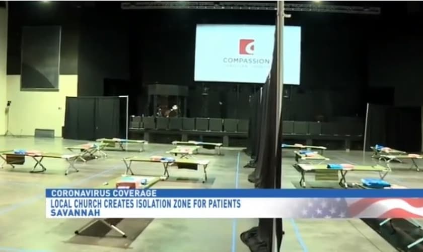 Ministério de Jovens do ‘Christian Compassion Center’ foi transformado em abrigo para pessoas com coronavírus. (Foto: Fox 28)