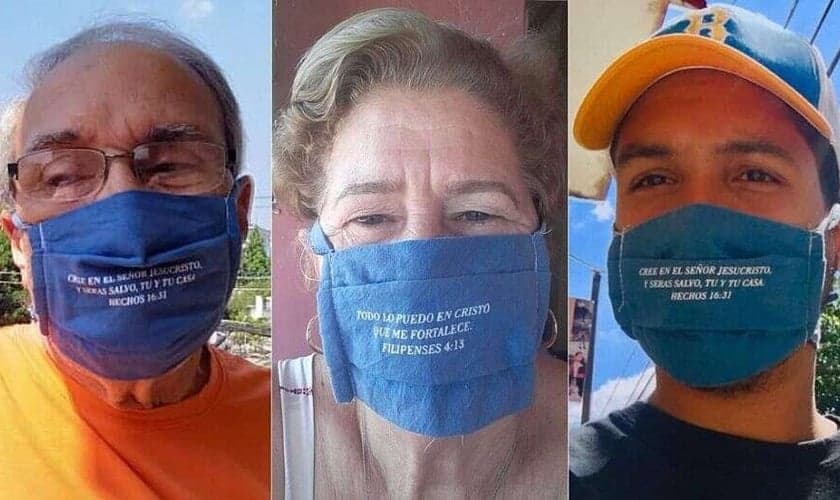 Máscaras para proteção durante pandemia estampam versículos bíblicos. (Foto: Reprodução/GOD TV)