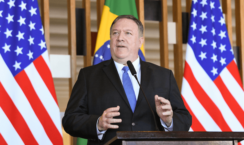 Secretário de Estado dos EUA, Mike Pompeo, em reunião com o ministro Ernesto Araújo. (Foto: Ministério das Relações Exteriores do Brasil)