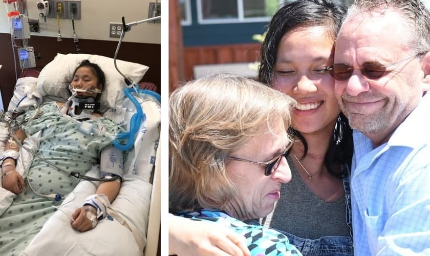 Mindi Wikstrom e seu encontro com o casal que a socorreu. (Foto: Reprodução/Nwest Iowa)