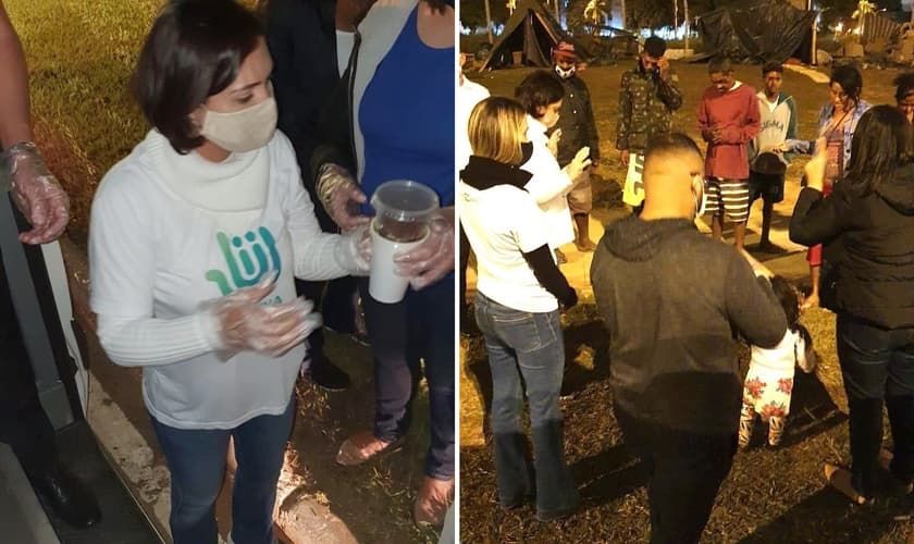 A primeira-dama distribuiu sopa e orou com moradores de rua. (Foto: Instagram/Michelle Bolsonaro)