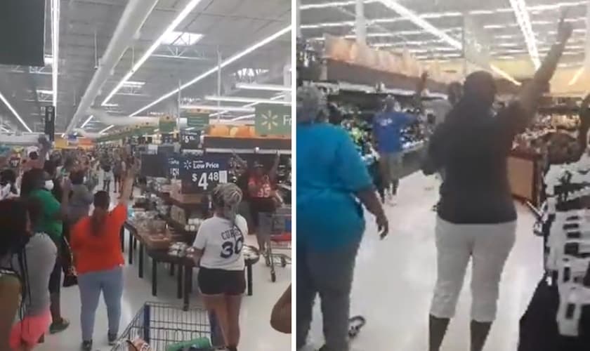 Grupo se uniu para um momento de adoração dentro do Walmart, na Pensilvânia. (Foto: Reprodução/Facebook)