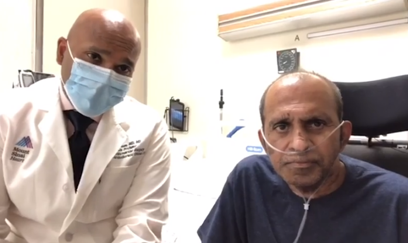 Dr. Robin Varghese (esquerda) cuidou durante semanas do caso do pastor Benjamin Thomas (à direita) e orou pela vida do ministro. (Imagem: Mount Sinai Hospital)