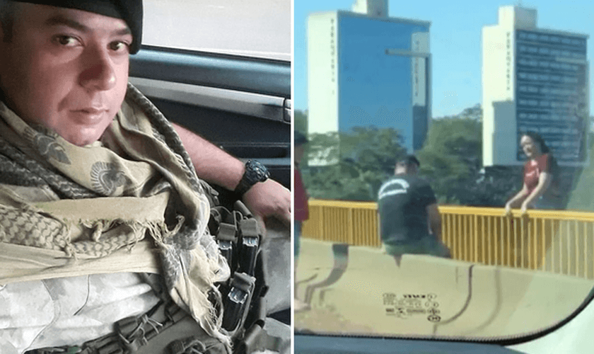 O policial Juan Osorio e o momento de sua conversa com a mulher. (Foto: Reprodução / ACI)