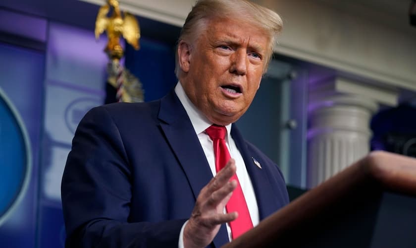 Presidente dos EUA, Donald Trump, em coletiva de imprensa na Casa Branca. (Foto: Evan Vucci/AP)