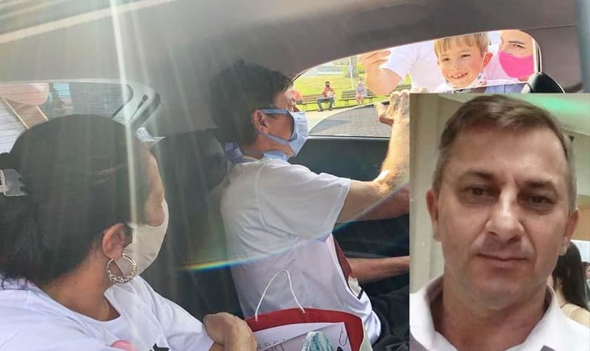 Gilberto Renadi, ao lado da esposa Maria Cristina, reencontra o filho de 6 anos ao chegar em casa do hospital. (Foto: Reprodução / Folha de Campo Largo)