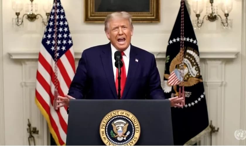 Trump em seu discurso na Assembleia Geral da ONU, em 22 de setembro de 2020. (Foto: Reprodução / G1)