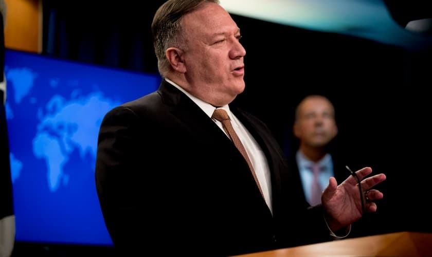 O Secretário de Estado dos EUA, Mike Pompeo, em entrevista coletiva em Washington, DC. (Foto: Andrew Harnik/Pool via Reuters)