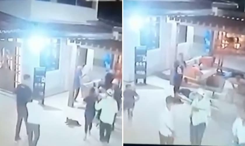 Vídeo mostra o momento em que ladrões rendem pessoas durante batismo e depois abandonam local. (Foto: Reprodução / Instagram)