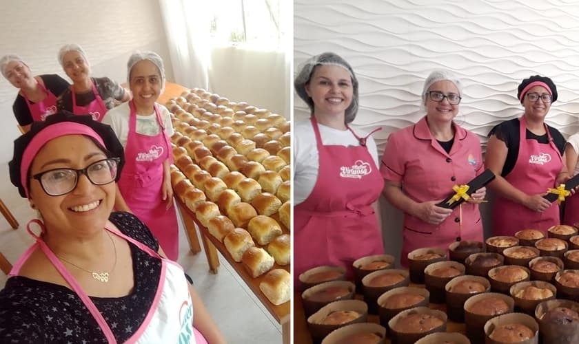 Equipe de mulheres da AD Guaíba produz cerca de 300 pães semanalmente. (Foto: Divulgação/AD Guaíba)