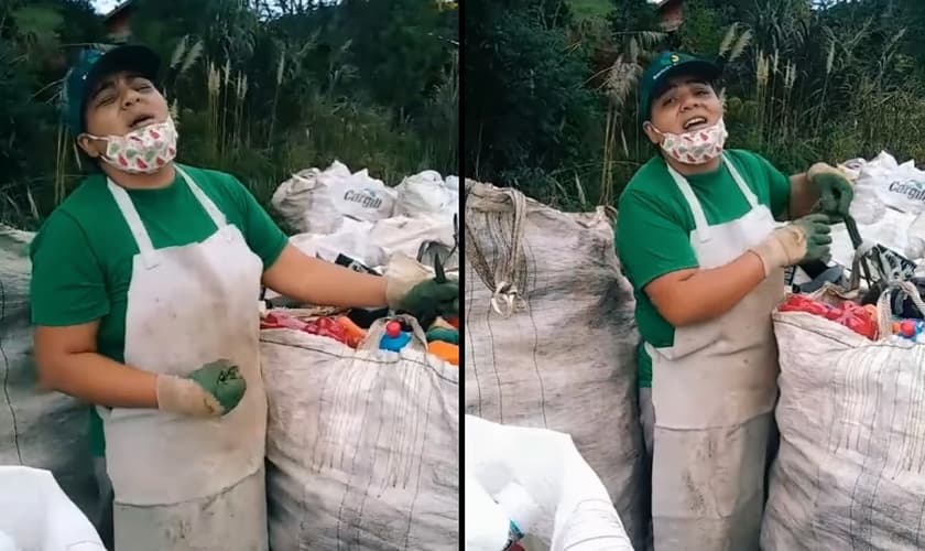 Ana Paula foi filmada cantando enquanto fazia coleta de material reciclado. (Foto: Reprodução/TikTok)
