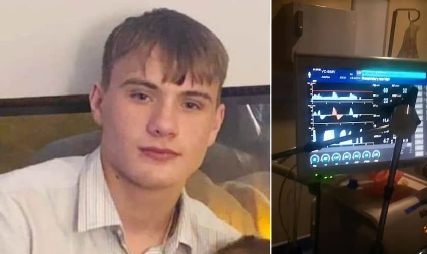 Lewis Roberts e máquina de monitoramente. (Foto: Reprodução / Mirror)