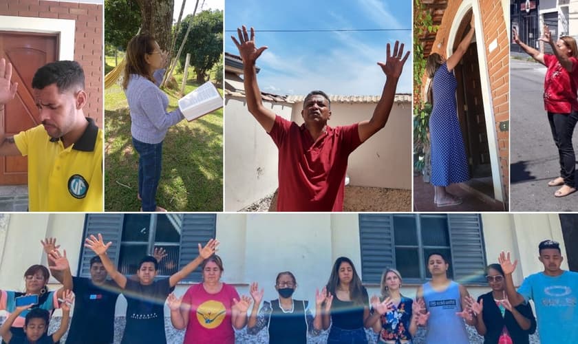 Orações foram realizadas nas portas de casa, no domingo de Páscoa, em Bragança Paulista. (Foto: Reprodução / Conselho de Pastores de Bragança Paulista)