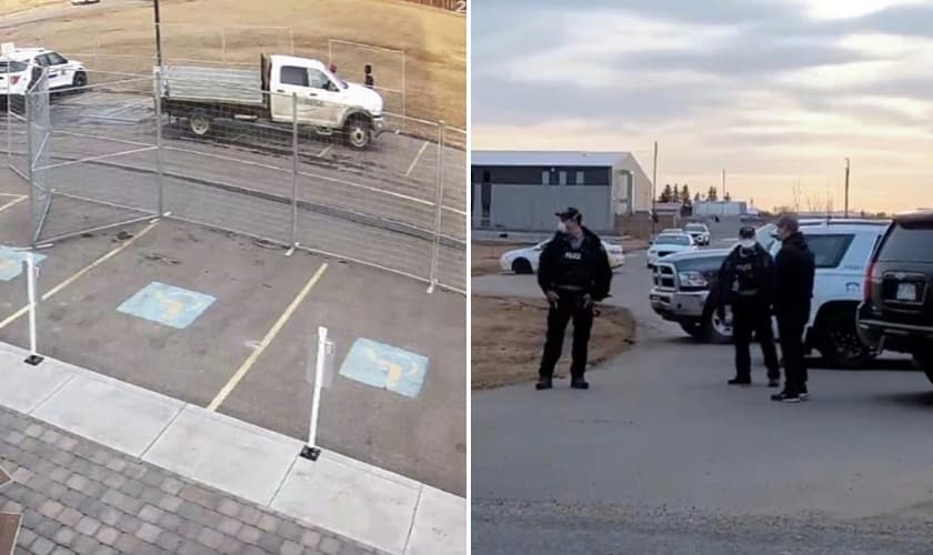 Cercas foram colocadas por policiais ao redor de igreja no Canadá. (Foto: Reprodução/Twitter)