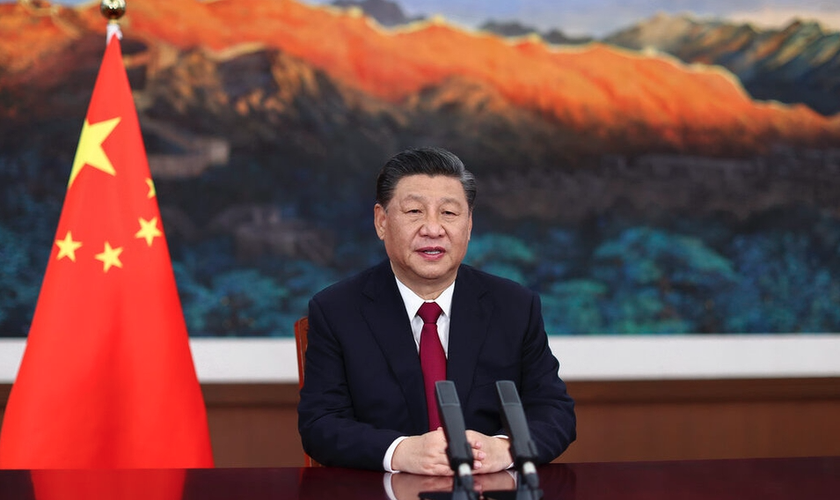 Presidente chinês Xi Jinping em discurso via vídeo no Fórum Boao para a Ásia em 2021. (Foto: AFP)