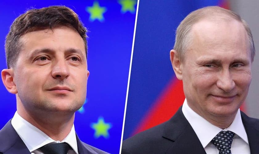 Volodymyr Zelensky, presidente da Ucrânia e Vladimir Putin, presidente da Rússia. (Foto: Reprodução / NBC News)