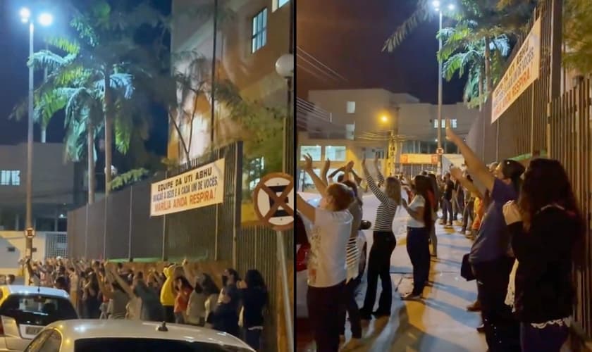 Membros da Paróquia São Judas e Assembleia de Deus Perus foram orar em frente ao hospital. (Foto: Instagram/Rebeca Nemer)