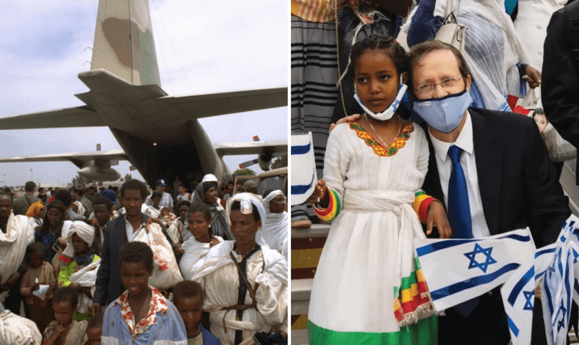 Chegada de judeus etíopes a Israel, em 1991; Presidente do Executivo Isaac Herzog dá as boas-vindas aos olim etíopes na Operação Zur, em 2020. (Foto: IDF / Agência Judia)