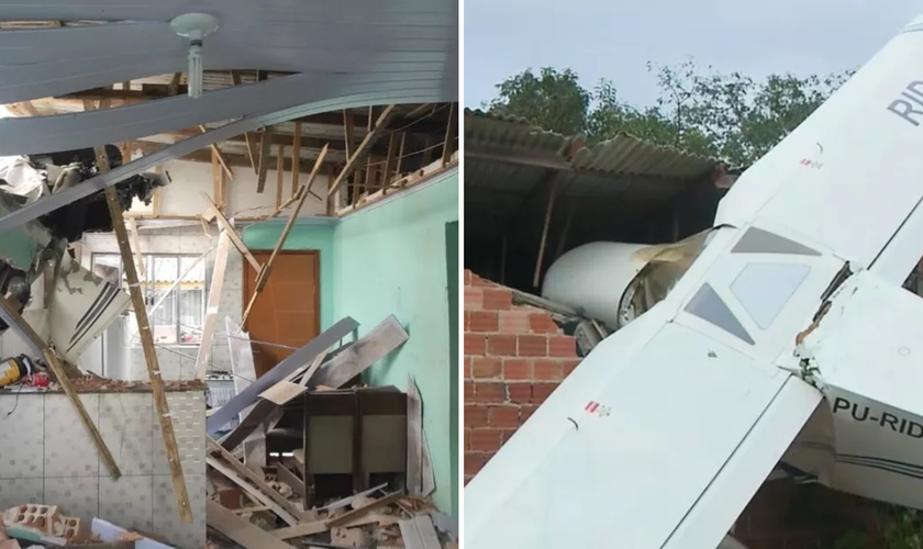 Avião caiu na tarde de domingo (30), em cima de uma casa de Piraquara. (Foto: Reprodução / RPC Curitiba)
