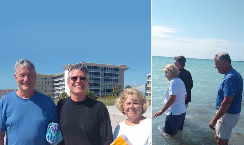 Os pais de Robb Long foram batizados em abril de 2021 em Venice, na Flórida. (Foto: Arquivo pessoal/Montagem Guiame)