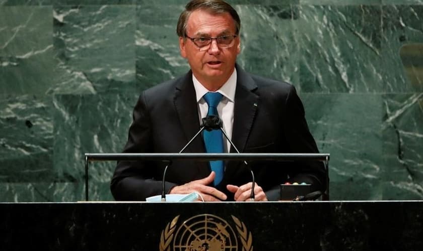 Jair Bolsonaro em seu discurso na sede da ONU, em NY. (Foto: Reprodução / Estadão)