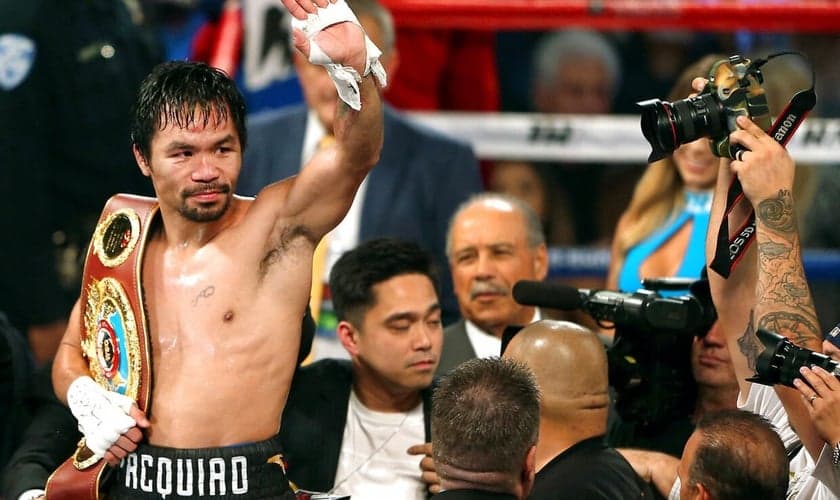 Manny Pacquiao após se tornar campeão do WBO peso meio-médio no Thomas & Mack Center em Las Vegas, em 2016. (Foto: Reuters/Las Vegas Sun/L.E. Baskow)