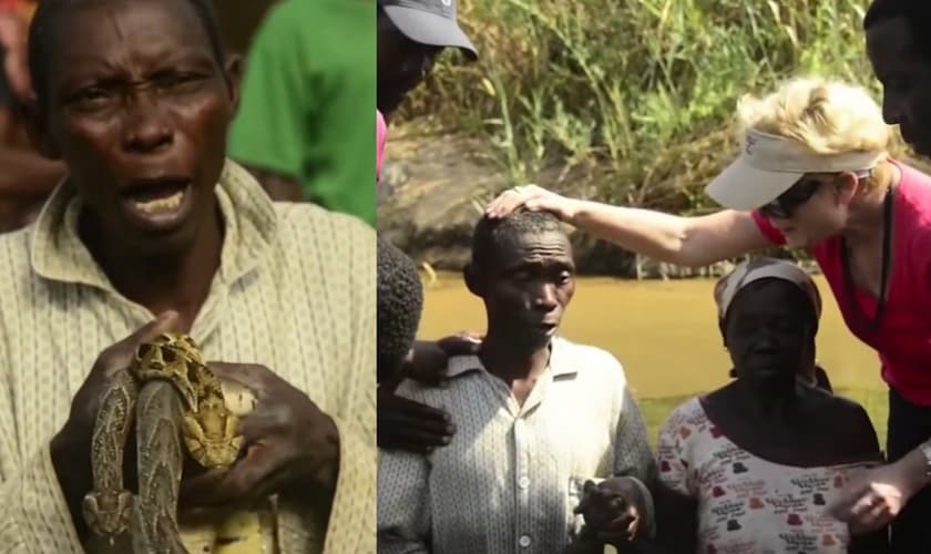 Nachuha e sua esposa Albertina aceitaram Jesus e foram batizados por Heidi Baker. (Foto: Reprodução Iris Global).