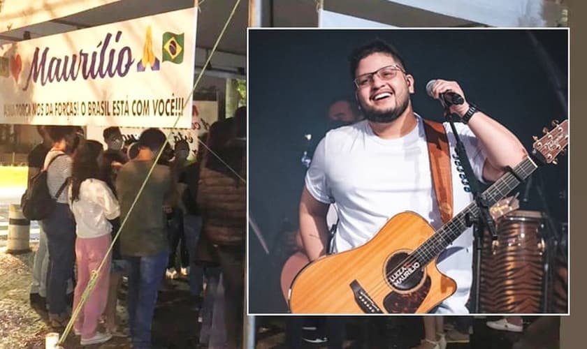 Tenda em frente ao hospital onde está internado o cantor Maurílio. (Foto: Reprodução/Twitter|Adilson Cruz)