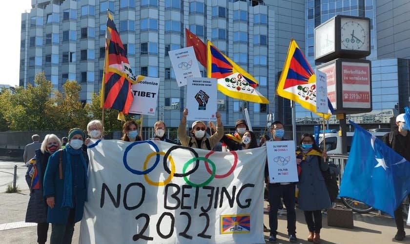 Protesto contra os Jogos de Inverno na China. (Foto: Facebook/Australia Tibet Council).